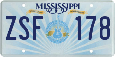 MS license plate ZSF178