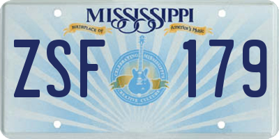 MS license plate ZSF179