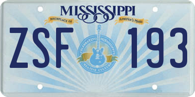 MS license plate ZSF193