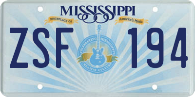 MS license plate ZSF194