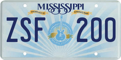 MS license plate ZSF200