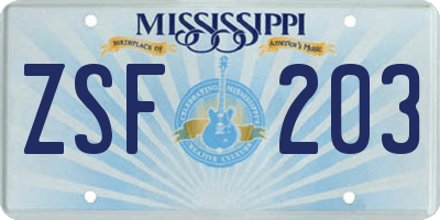 MS license plate ZSF203