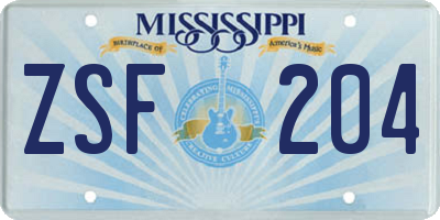 MS license plate ZSF204