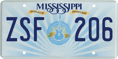 MS license plate ZSF206