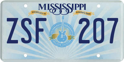MS license plate ZSF207