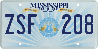 MS license plate ZSF208