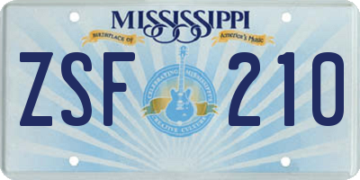 MS license plate ZSF210