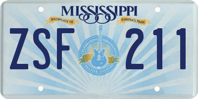 MS license plate ZSF211