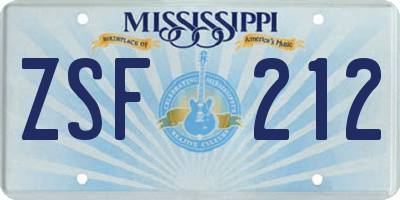 MS license plate ZSF212
