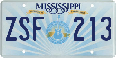 MS license plate ZSF213