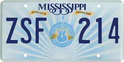 MS license plate ZSF214