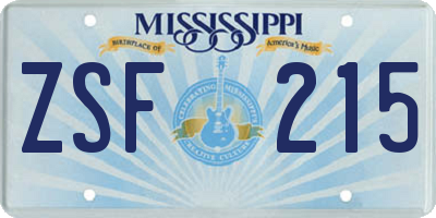 MS license plate ZSF215