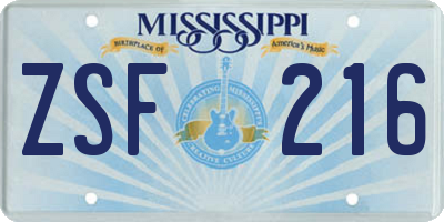 MS license plate ZSF216