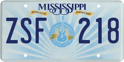 MS license plate ZSF218