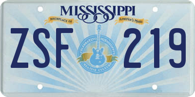 MS license plate ZSF219