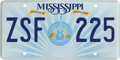 MS license plate ZSF225