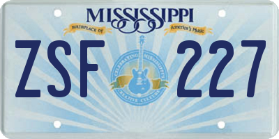 MS license plate ZSF227