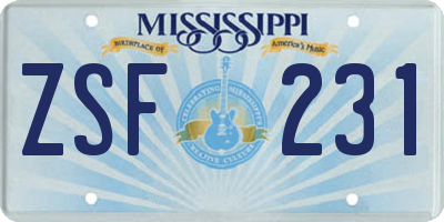 MS license plate ZSF231