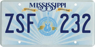 MS license plate ZSF232