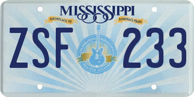 MS license plate ZSF233