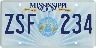 MS license plate ZSF234