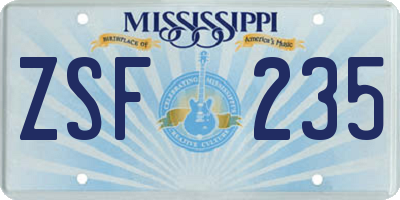 MS license plate ZSF235