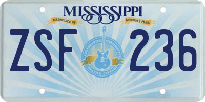 MS license plate ZSF236