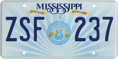 MS license plate ZSF237