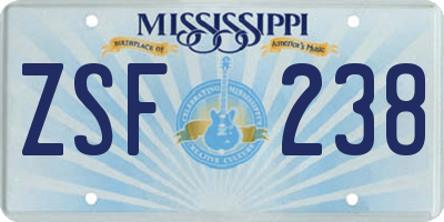 MS license plate ZSF238