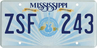 MS license plate ZSF243
