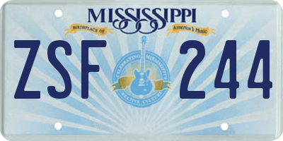 MS license plate ZSF244