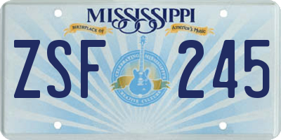 MS license plate ZSF245