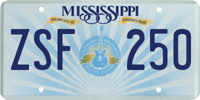 MS license plate ZSF250