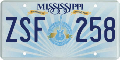 MS license plate ZSF258