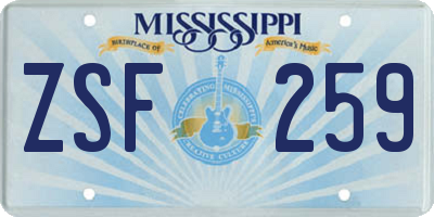 MS license plate ZSF259