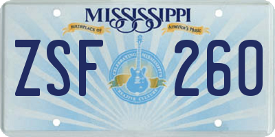 MS license plate ZSF260