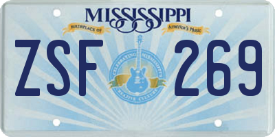 MS license plate ZSF269