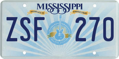 MS license plate ZSF270