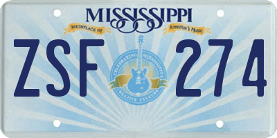 MS license plate ZSF274