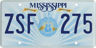 MS license plate ZSF275