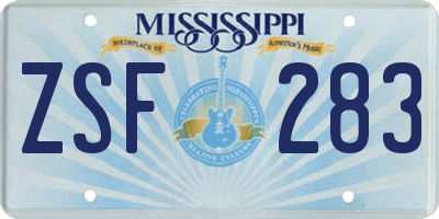 MS license plate ZSF283