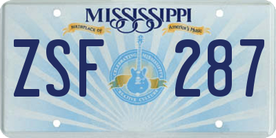 MS license plate ZSF287