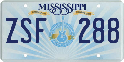 MS license plate ZSF288