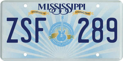 MS license plate ZSF289