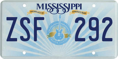 MS license plate ZSF292