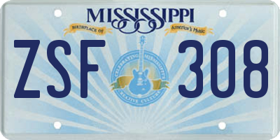 MS license plate ZSF308