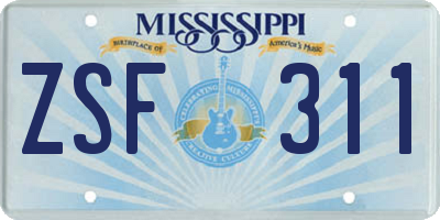 MS license plate ZSF311