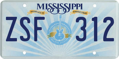 MS license plate ZSF312