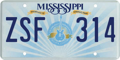 MS license plate ZSF314