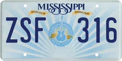 MS license plate ZSF316